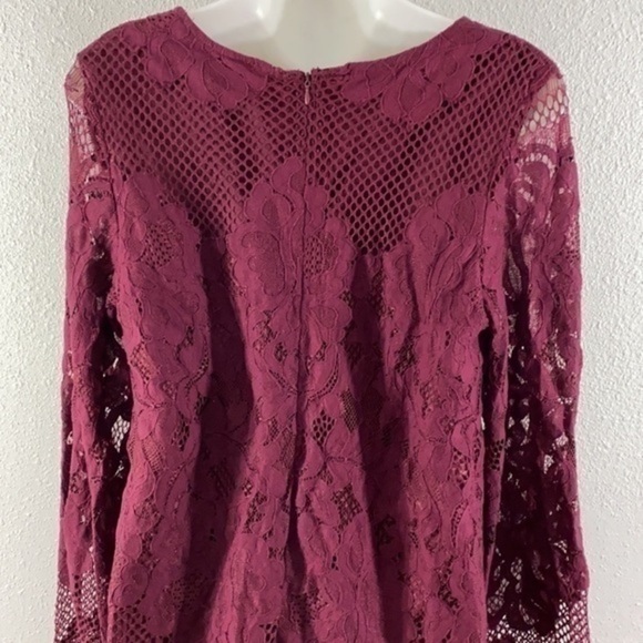 Lulu’s Can't Forget You Burgundy Lace Bell Sleeve Shift Dress - Picture 10 of 14